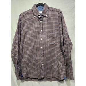 Agave Denim Shirt Mens Medium Blue Brown Plaid Button Flannel Casual Workwear